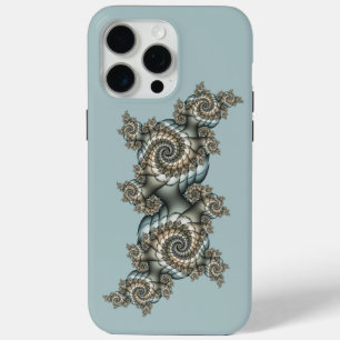 Abstract Beige Light Blue Fractal Art Spirals iPhone 15 Pro Max Case