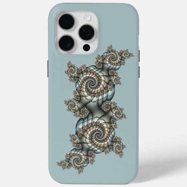 Abstract Beige Light Blue Fractal Art Spirals Case-Mate iPhone Case (Back)