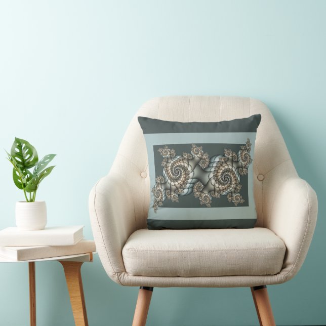 Abstract Beige Light Blue Fractal Art Spirals Cushion (Chair)