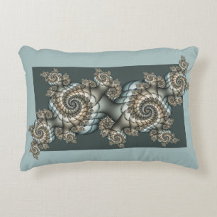 Abstract Beige Light Blue Fractal Art Spirals Decorative Cushion