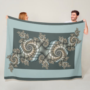 Abstract Beige Light Blue Fractal Art Spirals Fleece Blanket