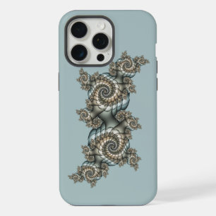 Abstract Beige Light Blue Fractal Art Spirals iPhone 15 Pro Max Case