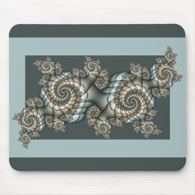 Abstract Beige Light Blue Fractal Art Spirals Mouse Mat (Front)