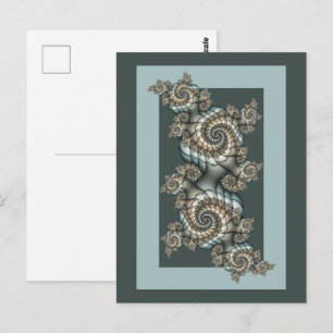 Abstract Beige Light Blue Fractal Art Spirals Postcard