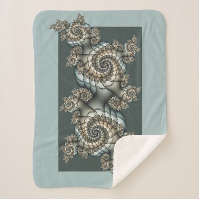 Abstract Beige Light Blue Fractal Art Spirals Sherpa Blanket (Front)