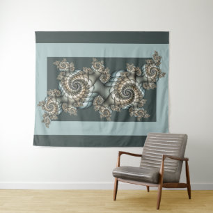 Abstract Beige Light Blue Fractal Art Spirals Tapestry