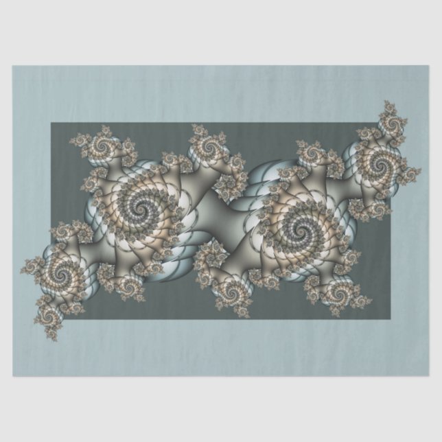 Abstract Beige Light Blue Fractal Art Spirals Tissue Paper (Front)