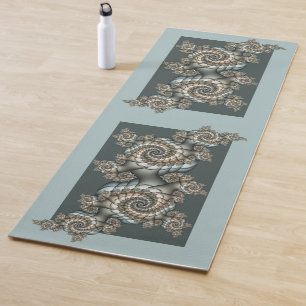 Abstract Beige Light Blue Fractal Art Spirals Yoga Mat
