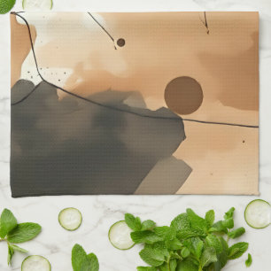 Abstract Beige Watercolor Layers Tea Towel