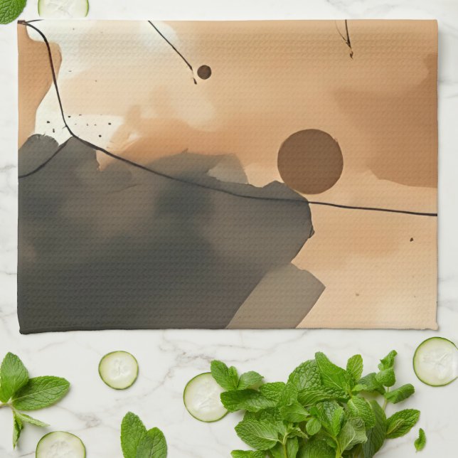 Abstract Beige Watercolor Layers Tea Towel (Folded)