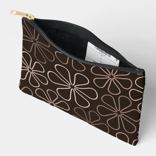 Abstract Big Flower Outlines Browns & Creams Accessory Pouch (Open)