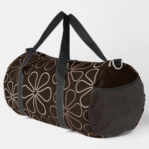 Abstract Big Flower Outlines Browns & Creams Duffle Bag