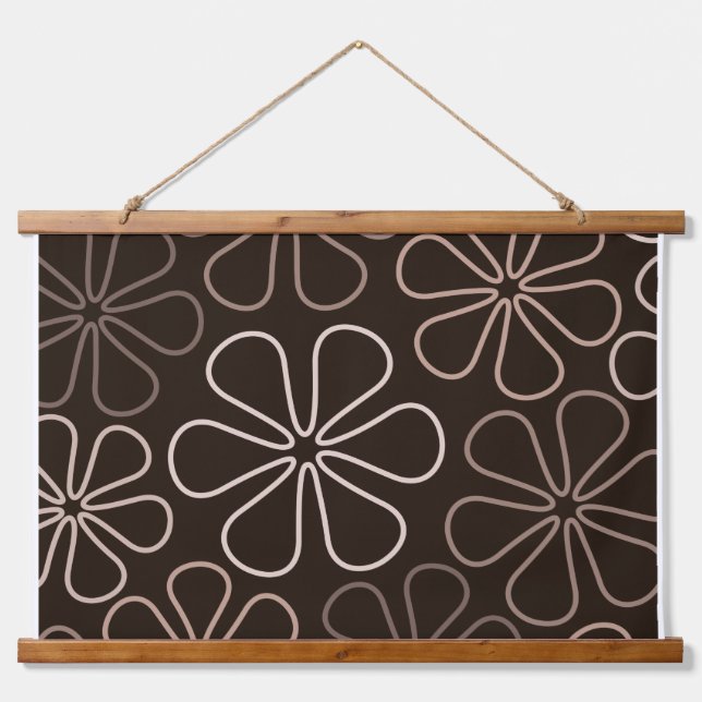 Abstract Big Flower Outlines Browns & Creams Hanging Tapestry (Front)