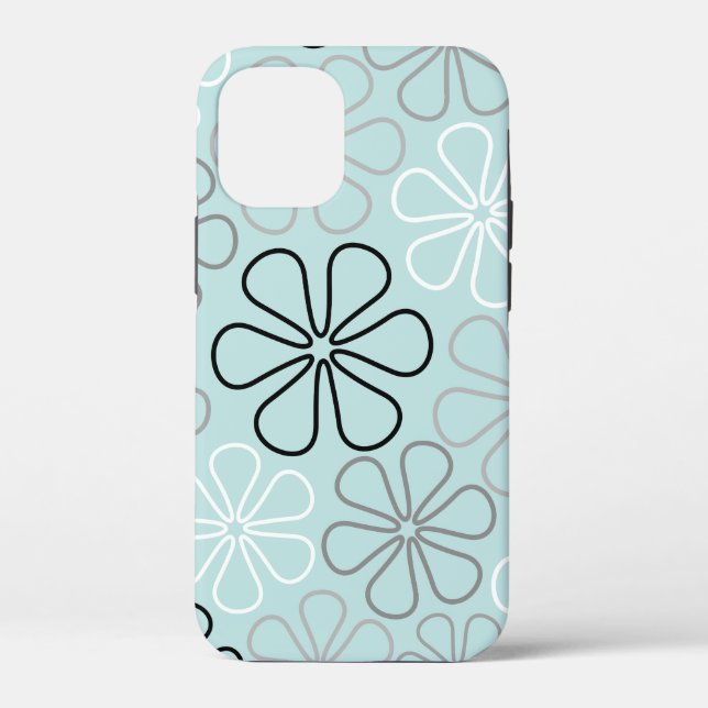 Abstract Big Flower Outlines BWG+Duck Egg Blue Case-Mate iPhone Case (Back)