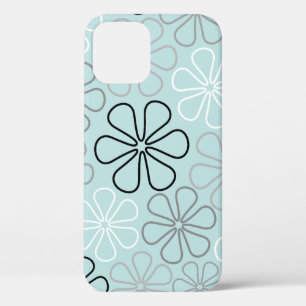 Abstract Big Flower Outlines BWG+Duck Egg Blue iPhone 12 Case