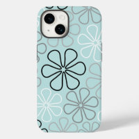Abstract Big Flower Outlines BWG+Duck Egg Blue