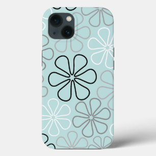 Abstract Big Flower Outlines BWG+Duck Egg Blue iPhone 13 Case