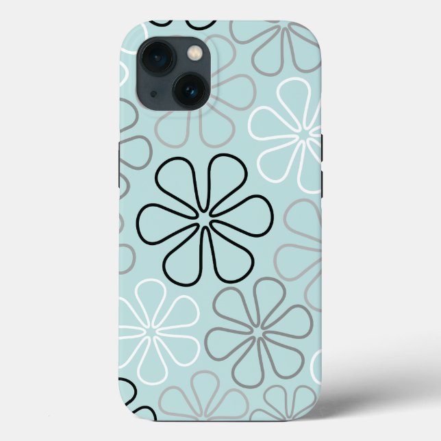 Abstract Big Flower Outlines BWG+Duck Egg Blue Case-Mate iPhone Case (Back)