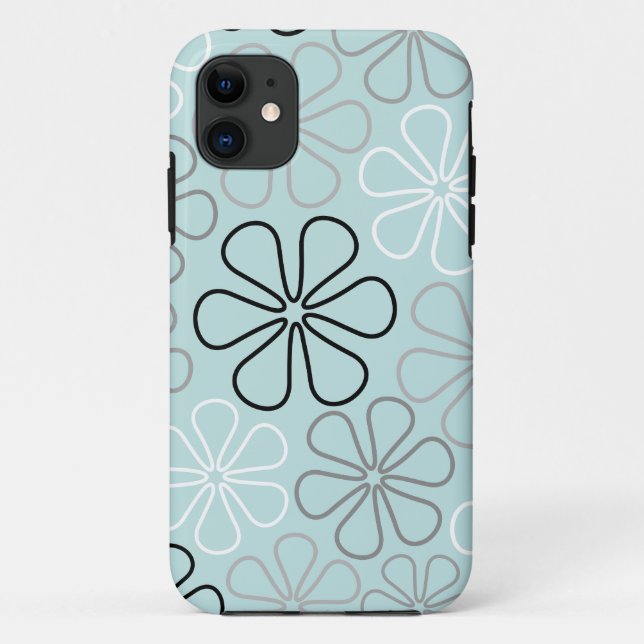 Abstract Big Flower Outlines BWG+Duck Egg Blue Case-Mate iPhone Case (Back)