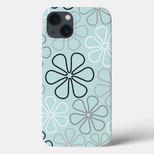 Abstract Big Flower Outlines BWG+Duck Egg Blue iPhone 13 Case