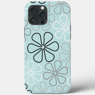 Abstract Big Flower Outlines BWG+Duck Egg Blue iPhone 13 Pro Max Case