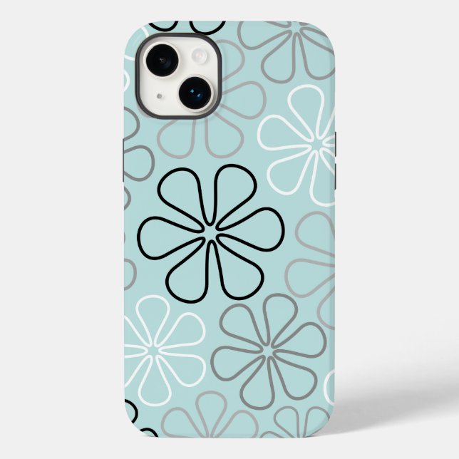 Abstract Big Flower Outlines BWG+Duck Egg Blue Case-Mate iPhone Case (Back)