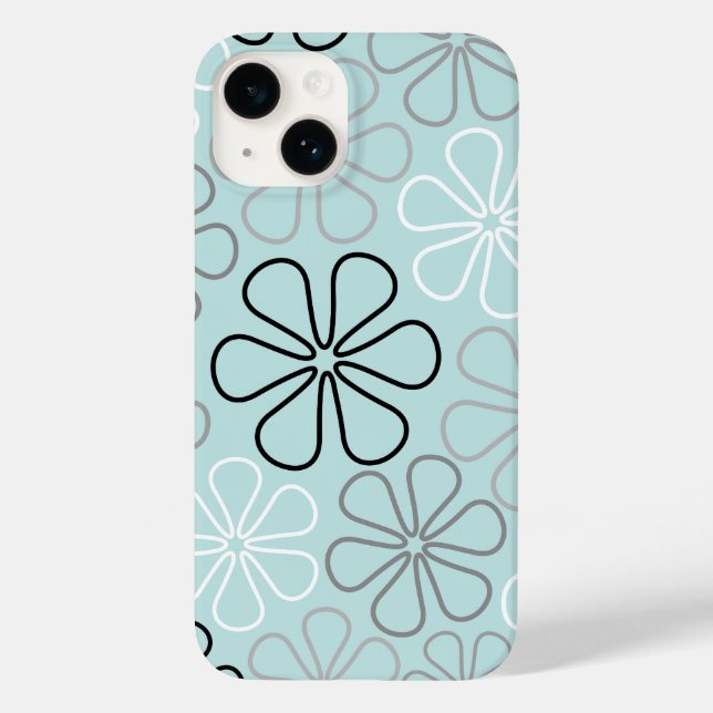 Abstract Big Flower Outlines BWG+Duck Egg Blue Case-Mate iPhone Case (Back)