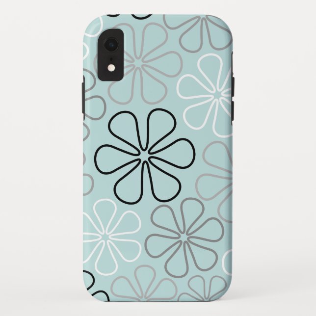 Abstract Big Flower Outlines BWG+Duck Egg Blue Case-Mate iPhone Case (Back)