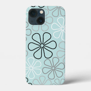 Abstract Big Flower Outlines BWG+Duck Egg Blue iPhone 13 Mini Case