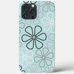Abstract Big Flower Outlines BWG+Duck Egg Blue iPhone 13 Pro Max Case