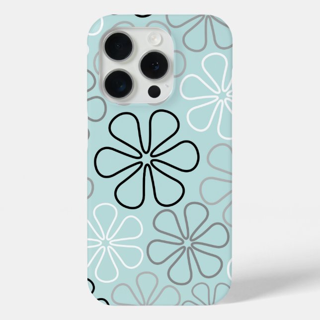 Abstract Big Flower Outlines BWG+Duck Egg Blue Case-Mate iPhone Case (Back)
