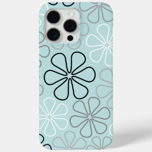 Abstract Big Flower Outlines BWG+Duck Egg Blue iPhone 15 Pro Max Case