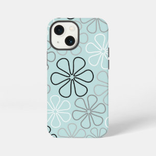 Abstract Big Flower Outlines BWG+Duck Egg Blue iPhone 13 Mini Case