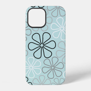 Abstract Big Flower Outlines BWG+Duck Egg Blue iPhone 12 Case