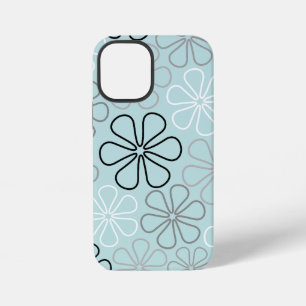 Abstract Big Flower Outlines BWG+Duck Egg Blue iPhone 12 Mini Case
