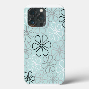 Abstract Big Flower Outlines BWG+Duck Egg Blue iPhone 13 Pro Case
