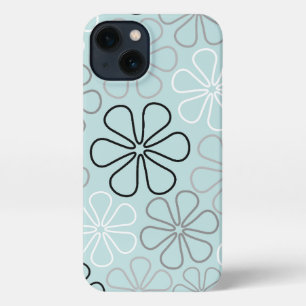 Abstract Big Flower Outlines BWG+Duck Egg Blue iPhone 13 Case