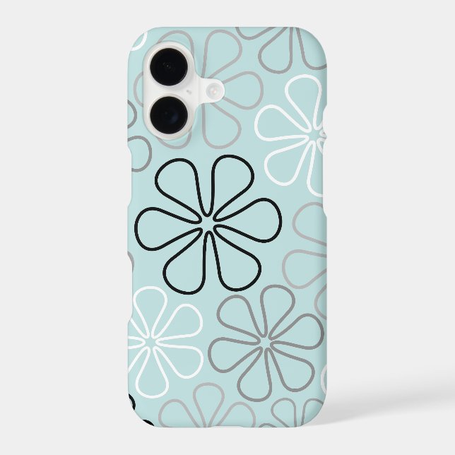 Abstract Big Flower Outlines BWG+Duck Egg Blue iPhone Case (Back)