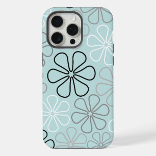 Abstract Big Flower Outlines BWG+Duck Egg Blue iPhone 15 Pro Max Case