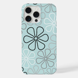 Abstract Big Flower Outlines BWG+Duck Egg Blue iPhone 15 Pro Max Case