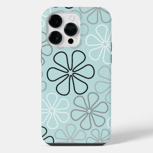 Abstract Big Flower Outlines BWG+Duck Egg Blue iPhone 14 Pro Max Case