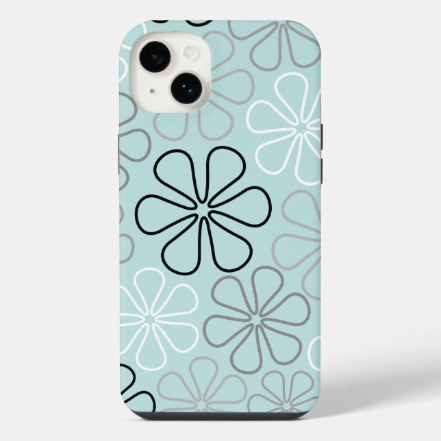 Abstract Big Flower Outlines BWG+Duck Egg Blue iPhone Case (Back)