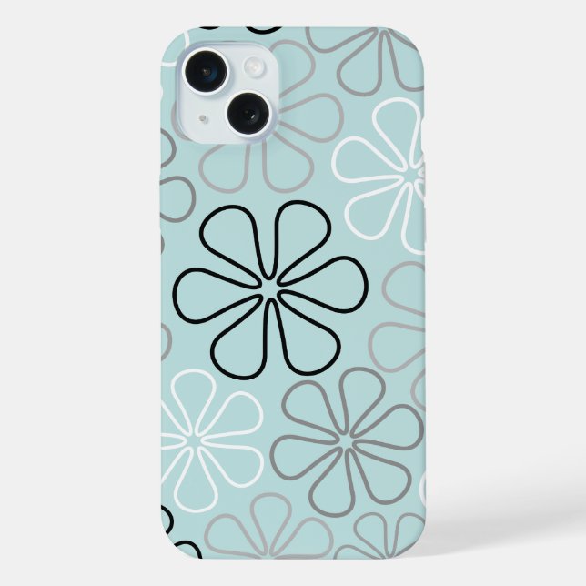 Abstract Big Flower Outlines BWG+Duck Egg Blue iPhone Case (Back)