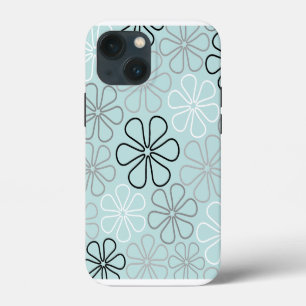 Abstract Big Flower Outlines BWG+Duck Egg Blue iPhone 13 Mini Case