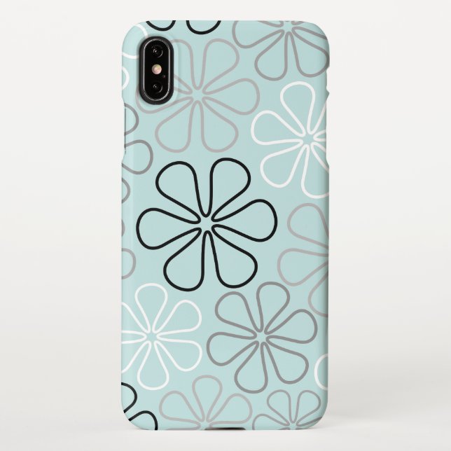Abstract Big Flower Outlines BWG+Duck Egg Blue iPhone Case (Back)