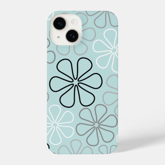 Abstract Big Flower Outlines BWG+Duck Egg Blue iPhone Case (Back)