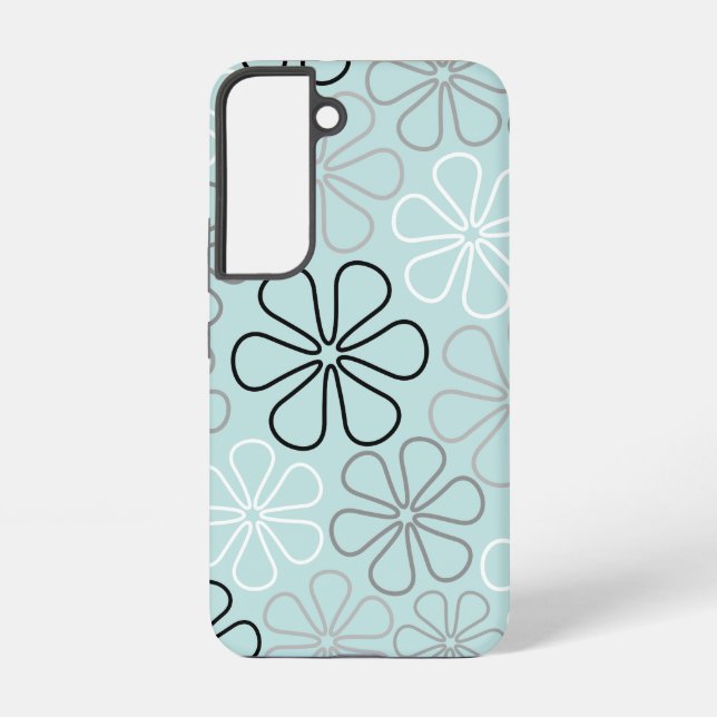 Abstract Big Flower Outlines BWG+Duck Egg Blue Samsung Galaxy S22 Case (Back)