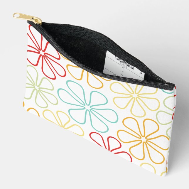 Abstract Big Flowers Red Yellow Orng Lime Teal Wt Accessory Pouch (Open)
