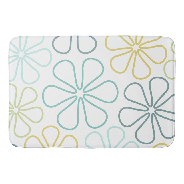 Abstract Big Flowers Teals Yellow Lime White Bath Mat (Front)