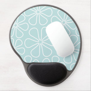 Abstract Big Flowers White on Duck Egg Blue Gel Mouse Mat